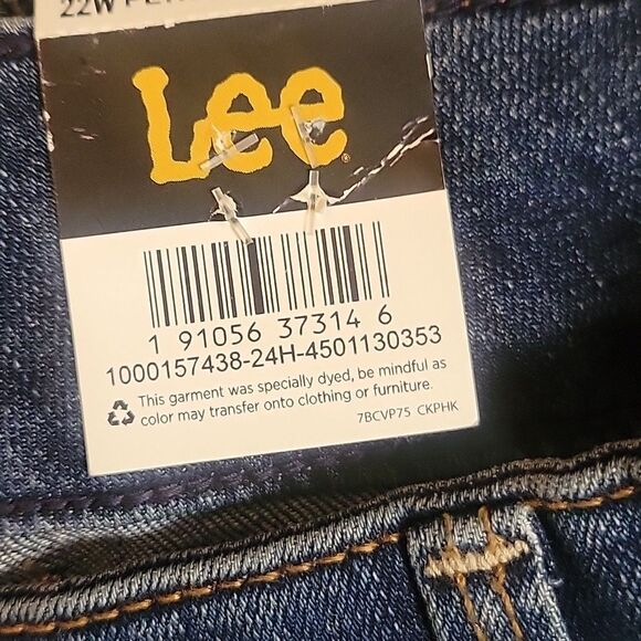 LEE straight Leg High Jeans Instantly Slims Jeans Stretch Denim, Size 22W Petite - Picture 5 of 8